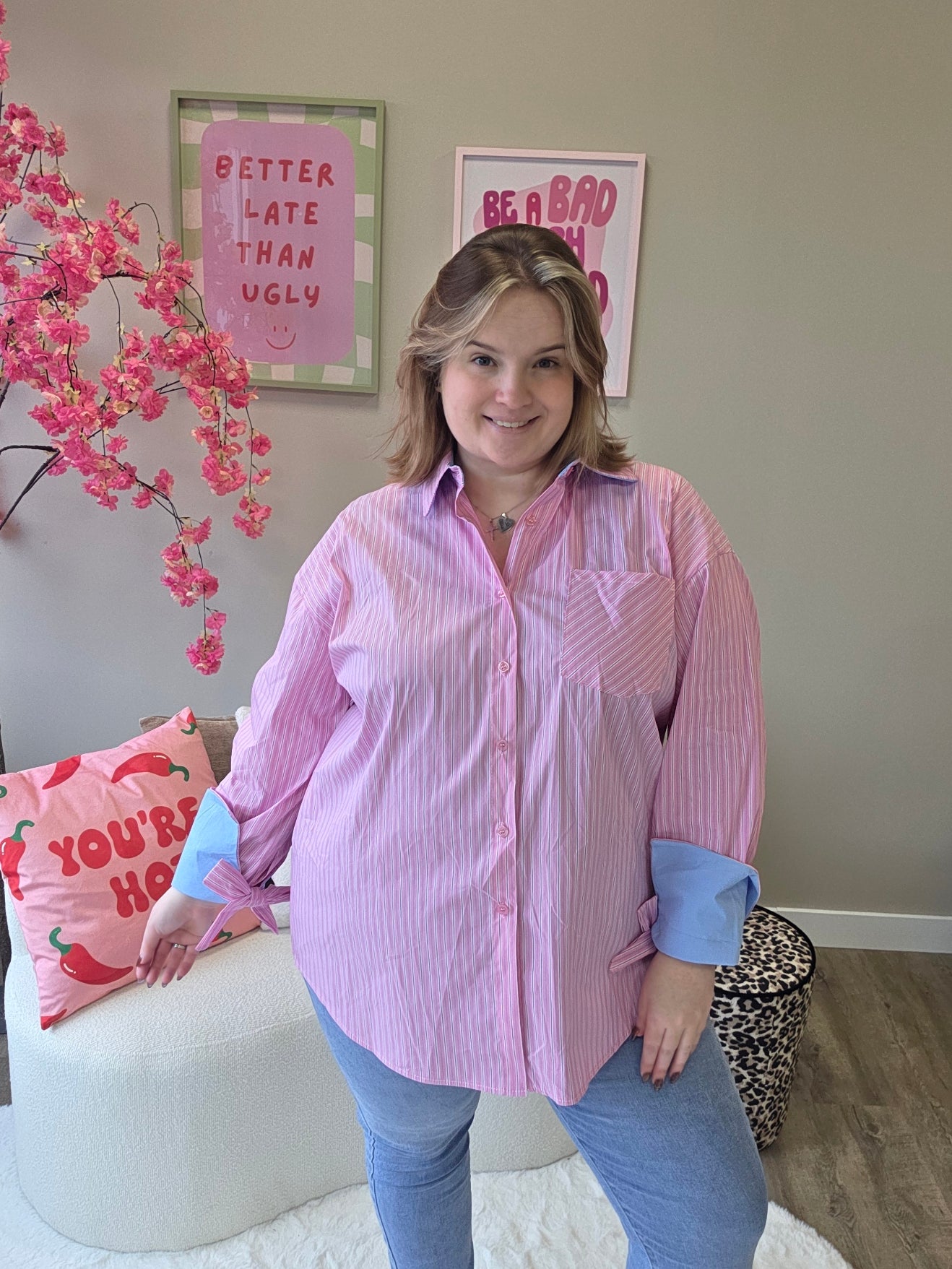 Stripe Blouse met Strikjesmouw (in 3 kleuren)