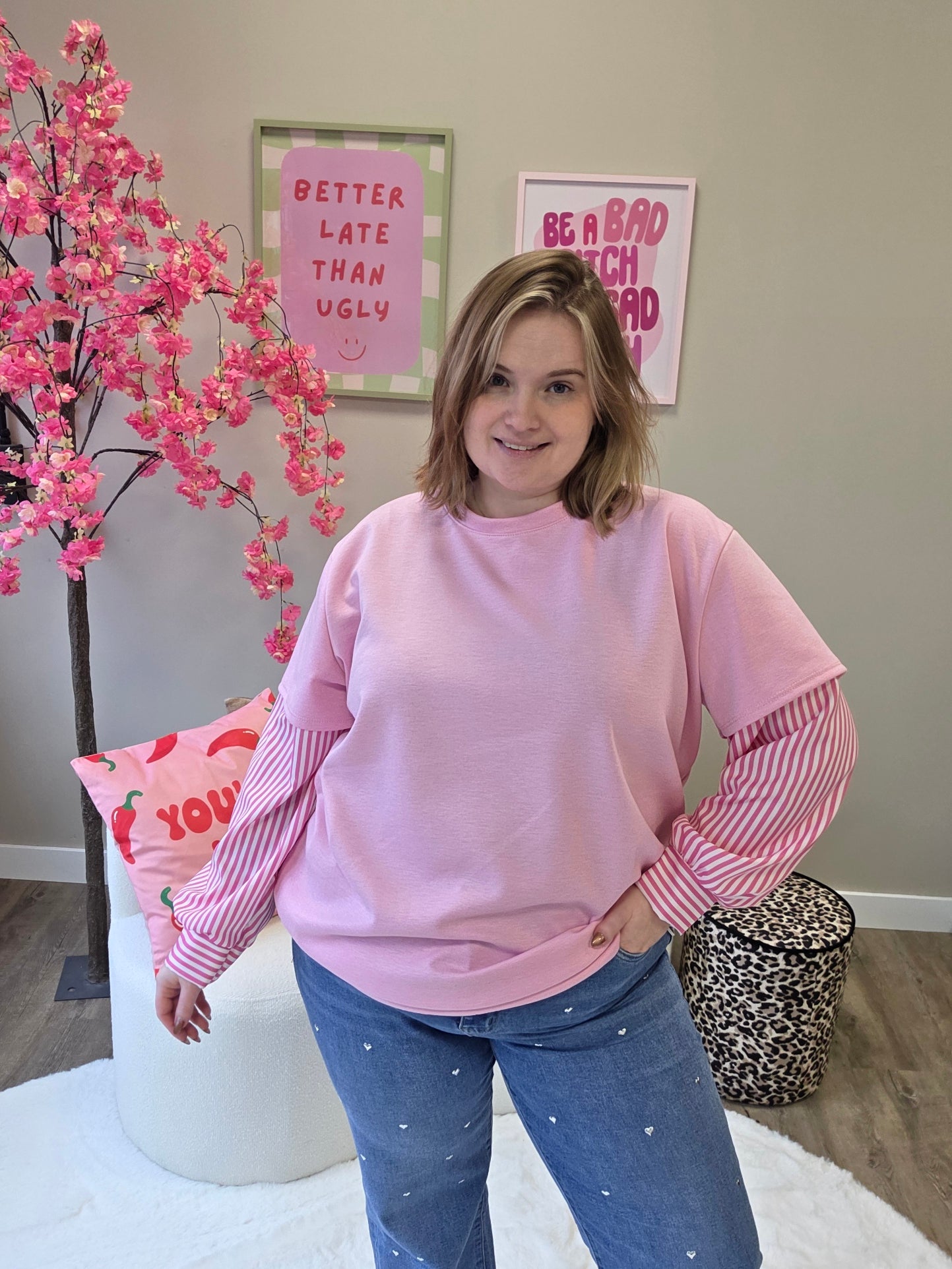 T-shirt met blouse mouw roze