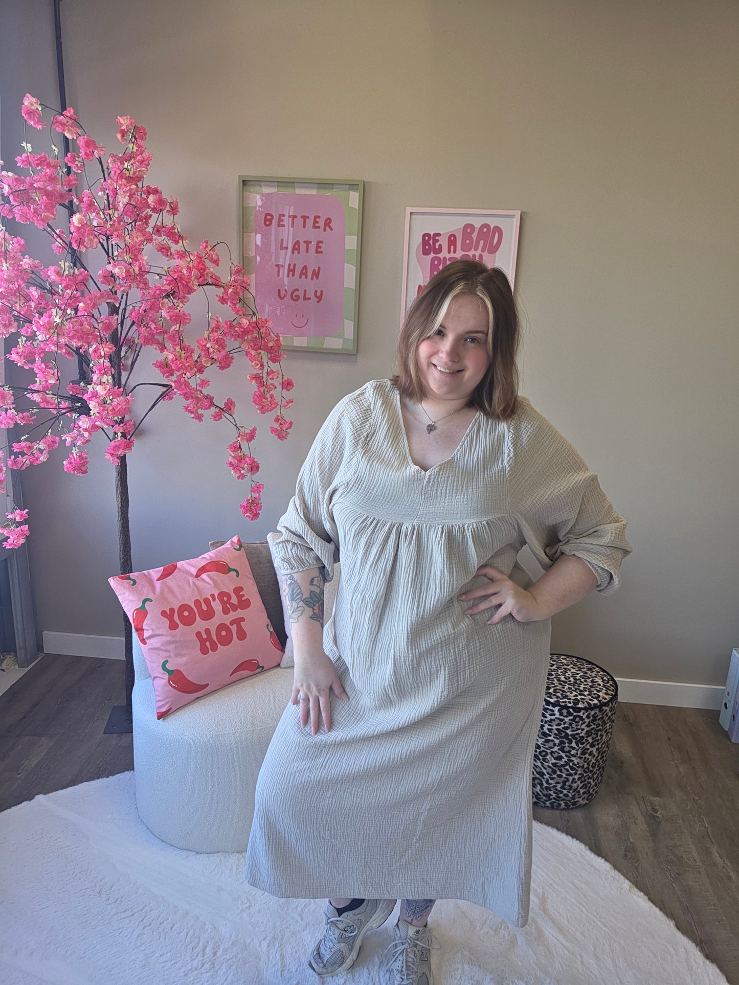 Katoenen V-hals Jurk (In 3 kleuren)