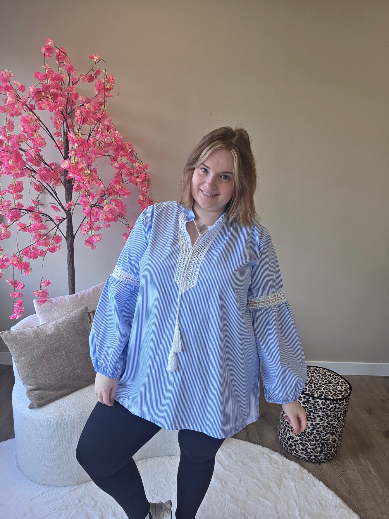 Streep blousjes met kant (In 3 kleuren)