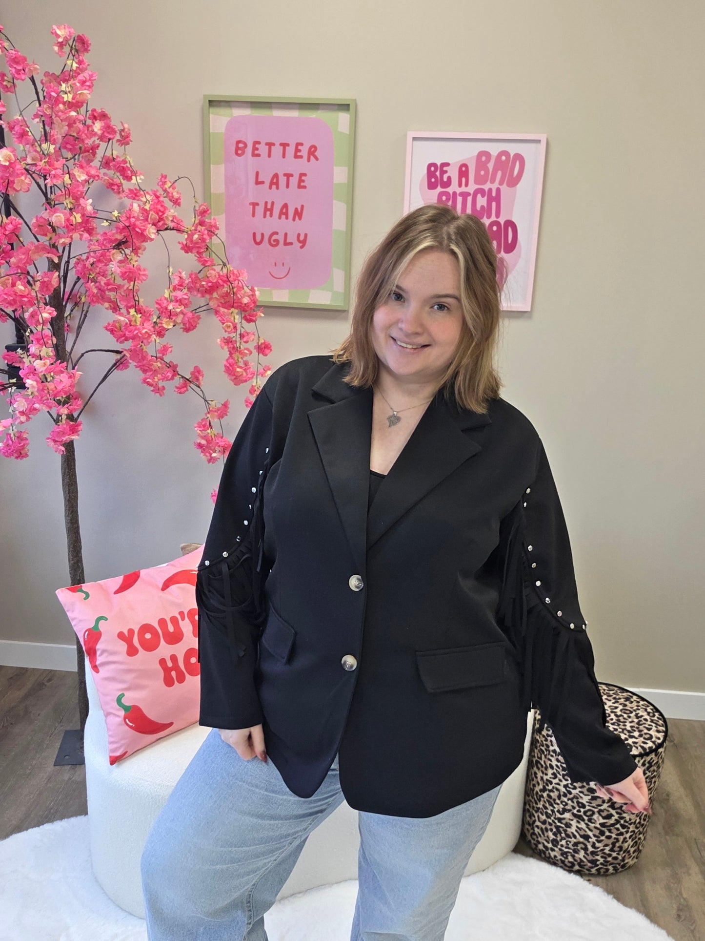 Jog blazer met franjes en studs