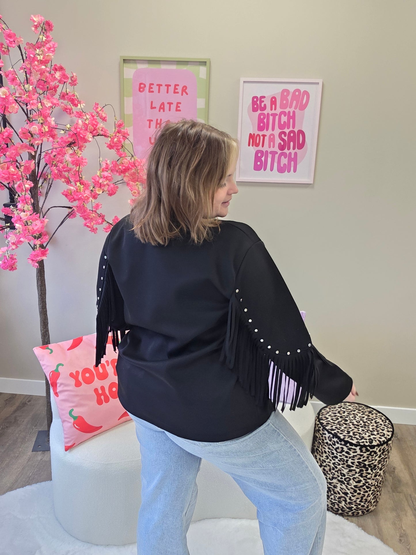 Jog blazer met franjes en studs