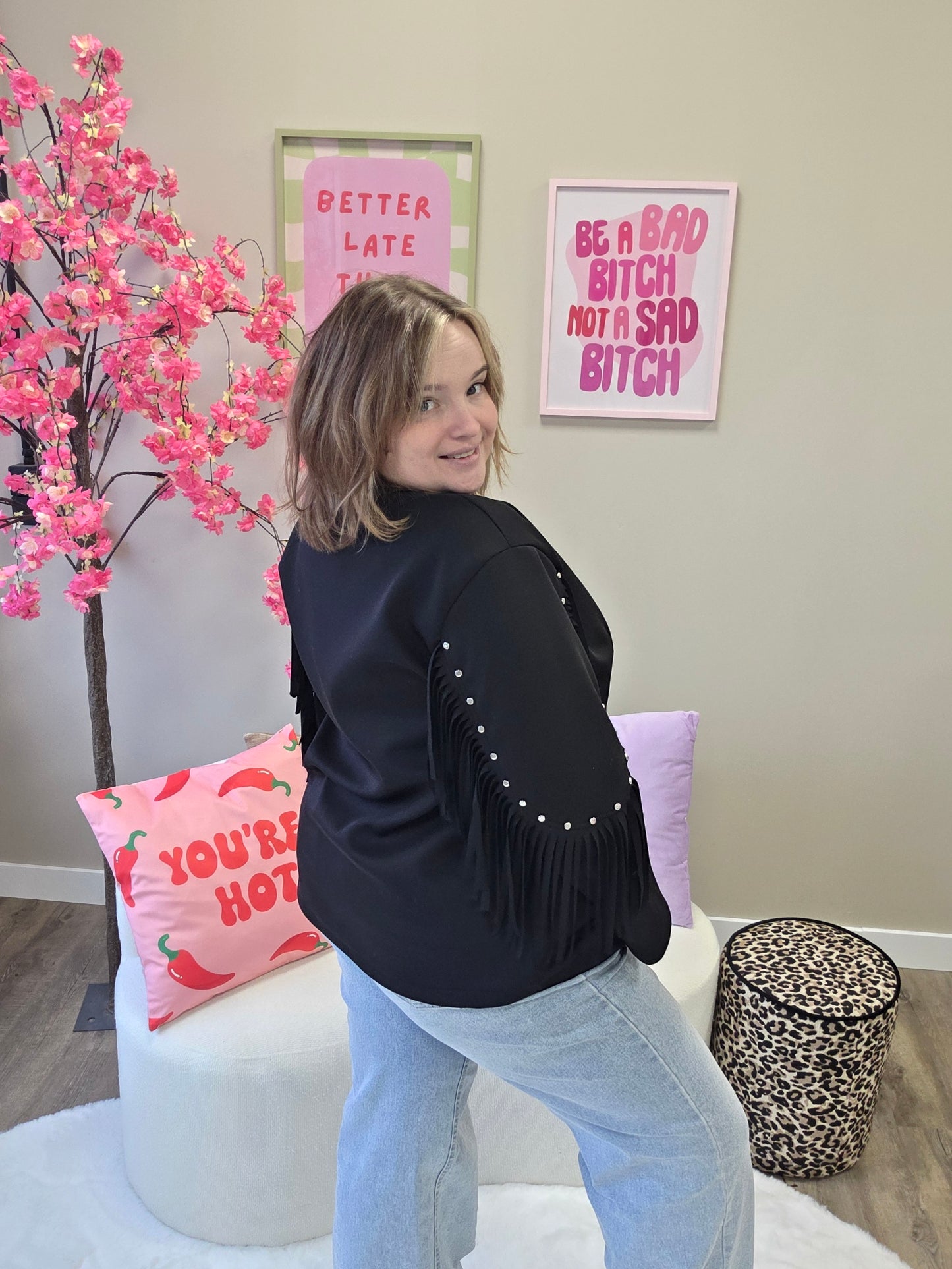 Jog blazer met franjes en studs