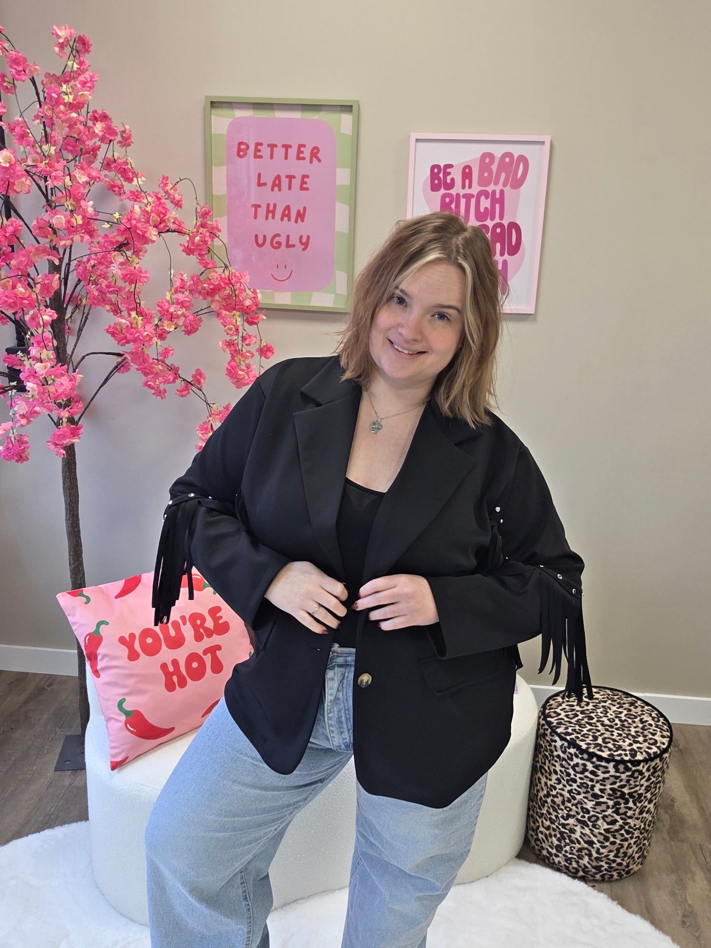 Jog blazer met franjes en studs