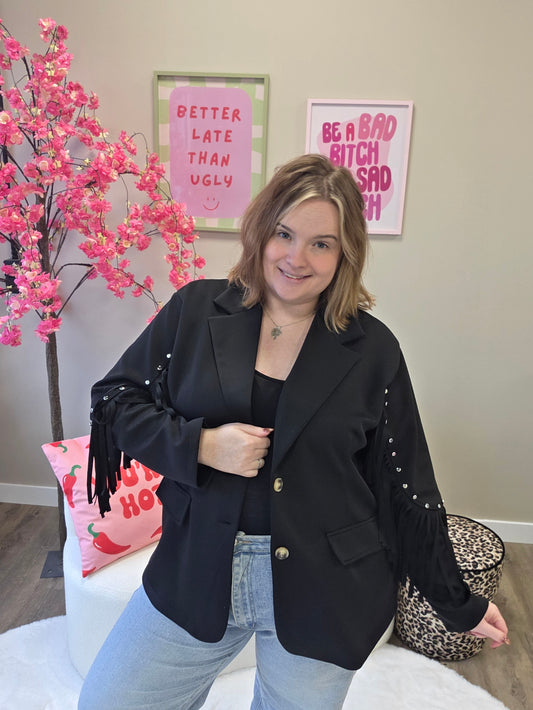 Jog blazer met franjes en studs