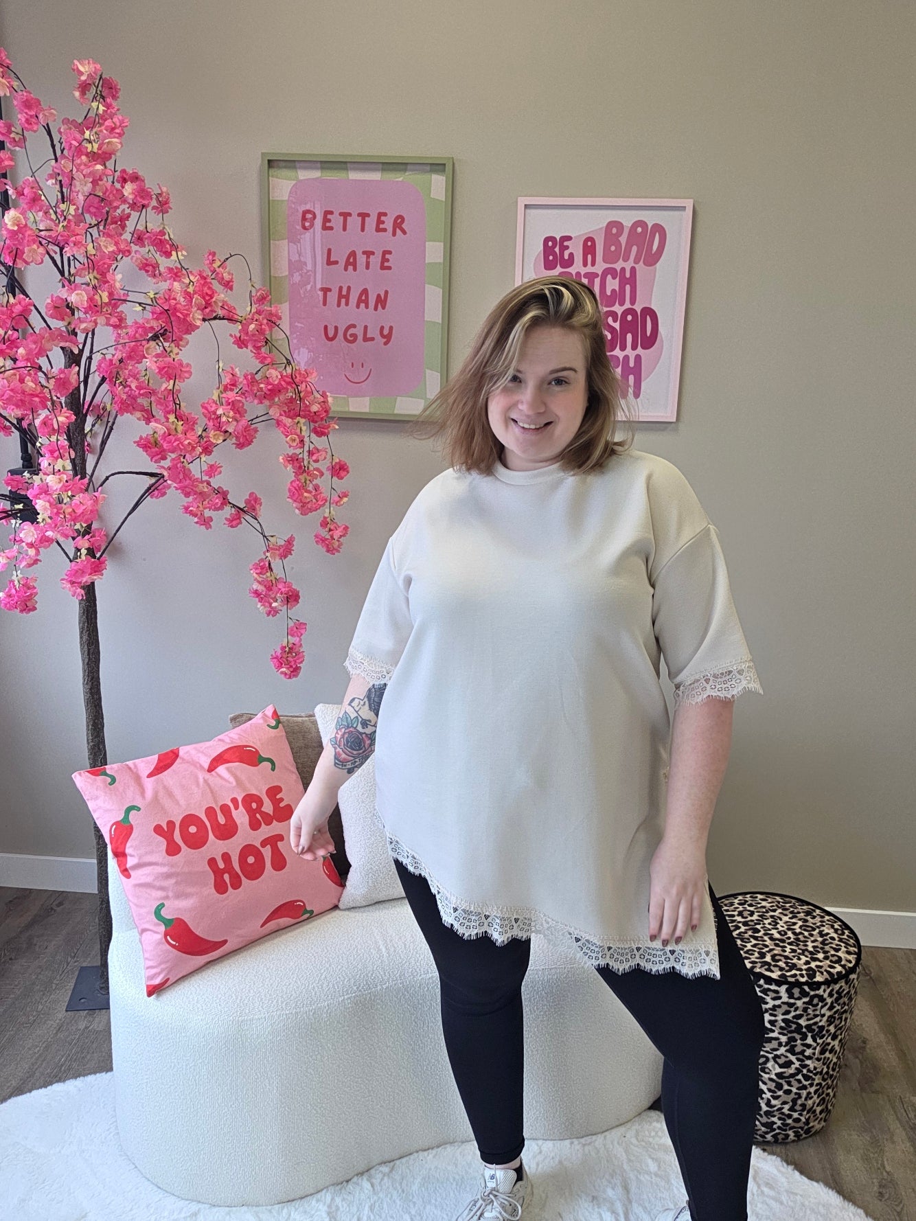 T-Shirt met kant schuin (In 4 kleuren)