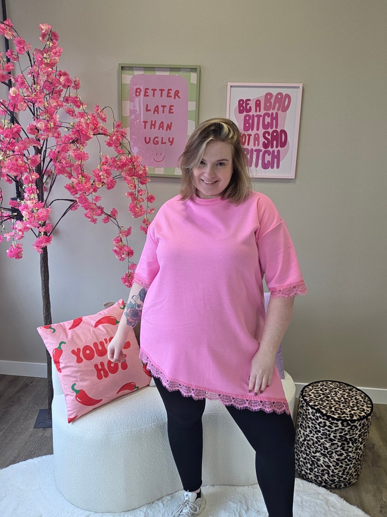 T-Shirt met kant schuin (In 4 kleuren)