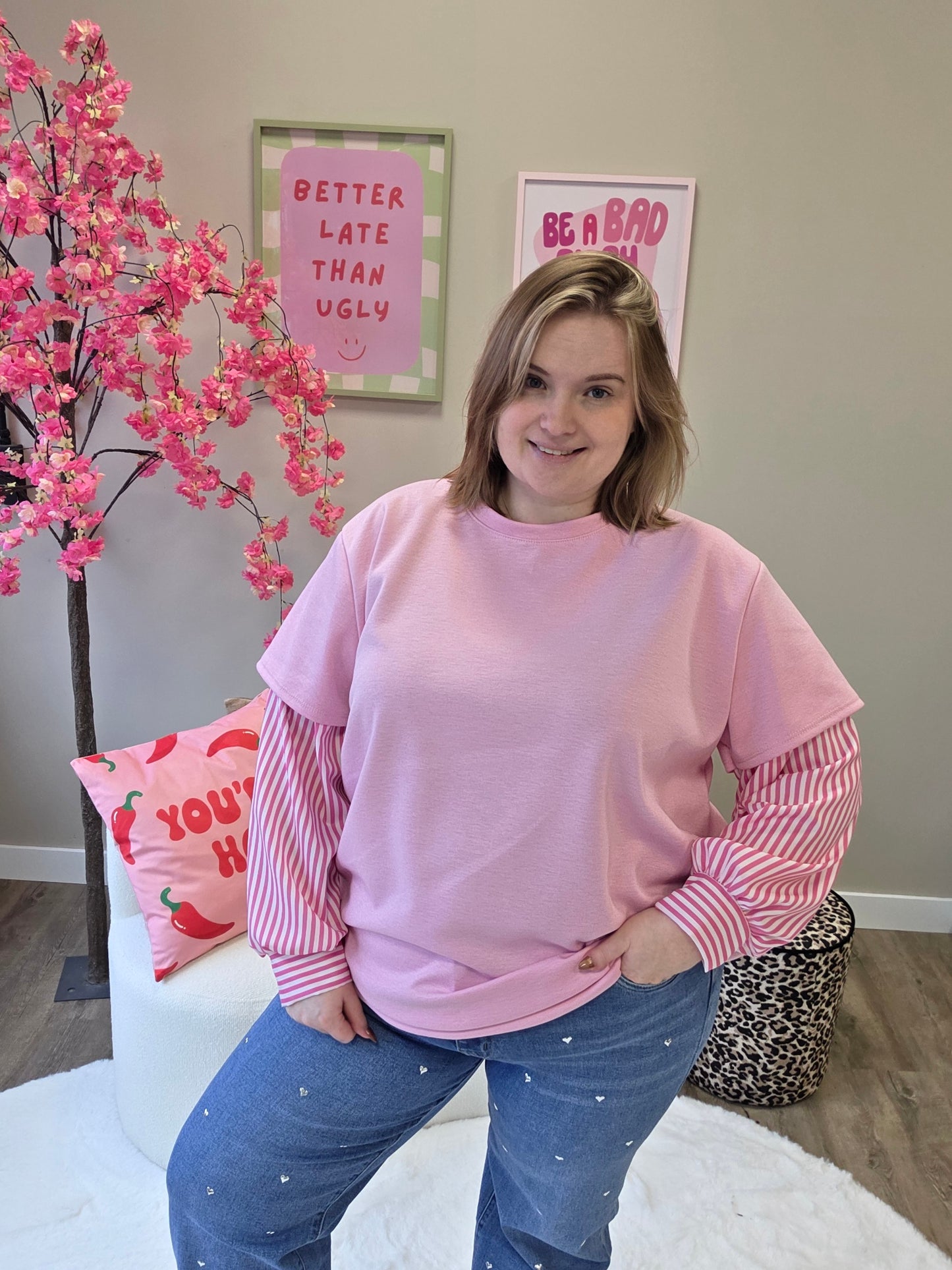 T-shirt met blouse mouw roze