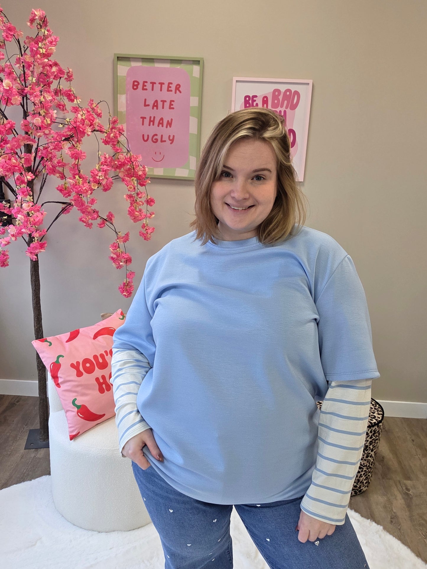 T-Shirt met  streep mouwen (in 3 kleuren)