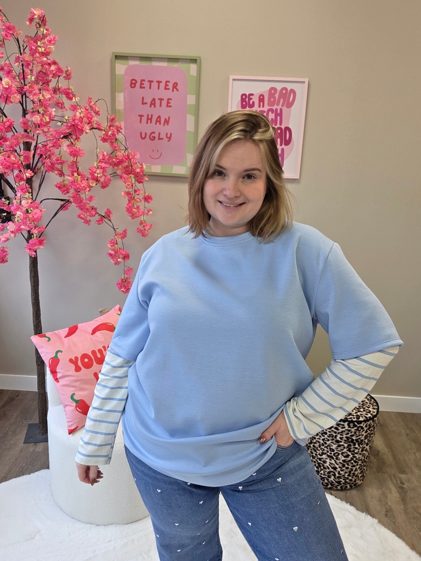 T-Shirt met  streep mouwen (in 3 kleuren)