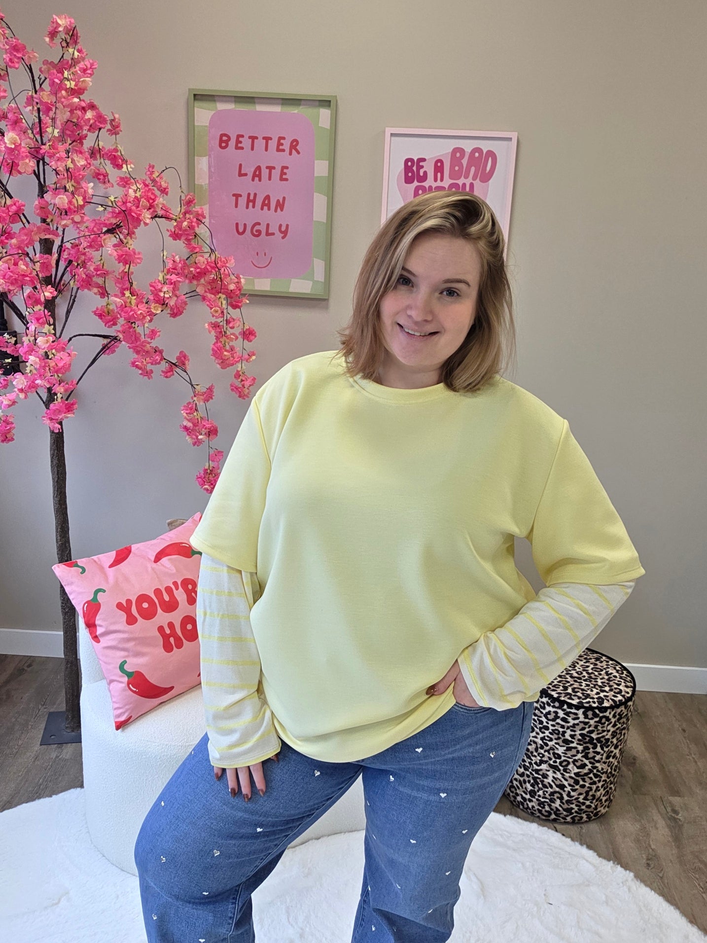 T-Shirt met  streep mouwen (in 3 kleuren)