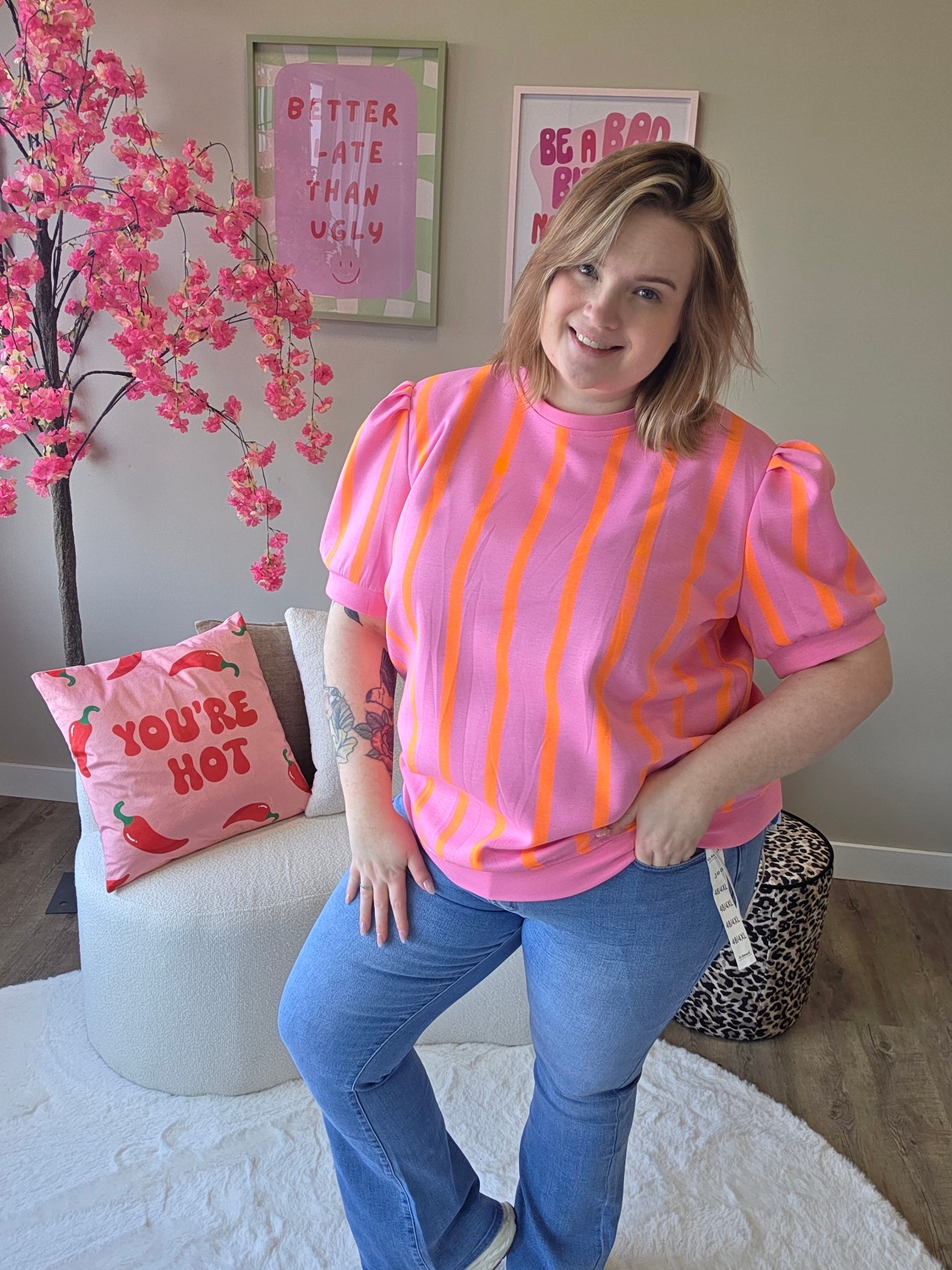 Streepjes T-shirts met pof mouw (in 4 kleuren)