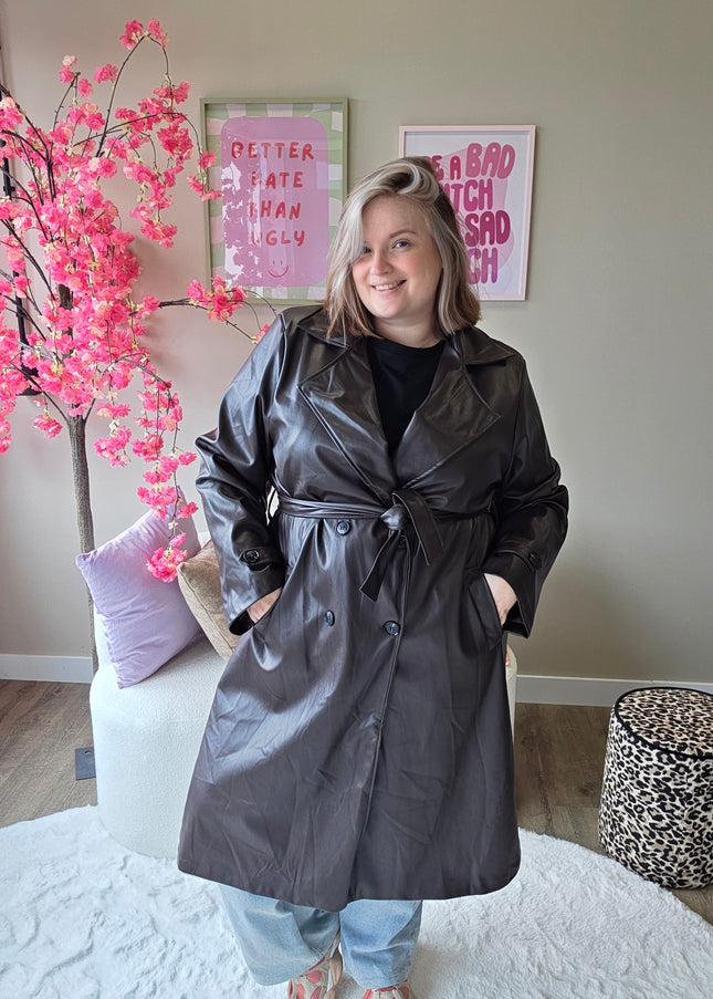 Leather look Trenchcoats (In 3 kleuren)