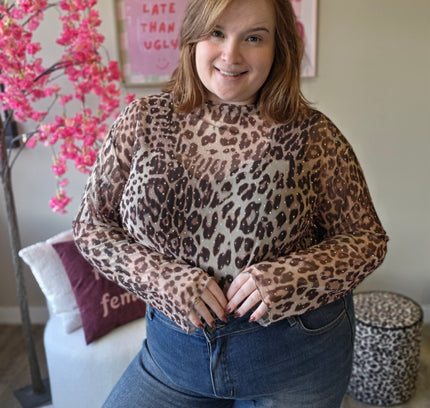 Leopard Mesh tops met rhinestones (In 3 kleuren)