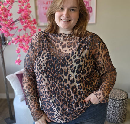 Leopard Mesh tops met rhinestones (In 3 kleuren)