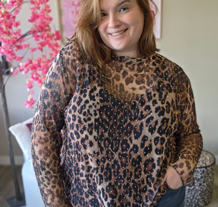 Leopard Mesh tops met rhinestones (In 3 kleuren)