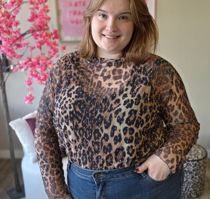 Leopard Mesh tops met rhinestones (In 3 kleuren)