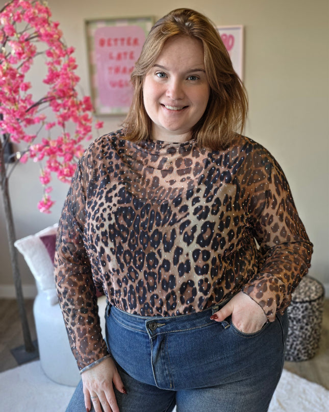 Leopard Mesh tops met rhinestones (In 3 kleuren)