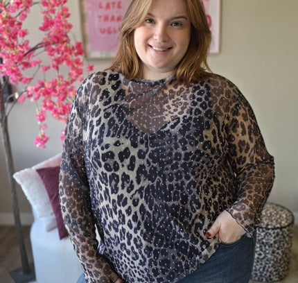 Leopard Mesh tops met rhinestones (In 3 kleuren)