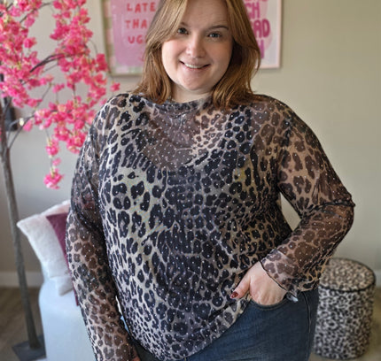 Leopard Mesh tops met rhinestones (In 3 kleuren)