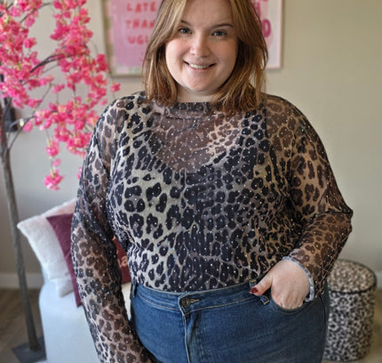 Leopard Mesh tops met rhinestones (In 3 kleuren)
