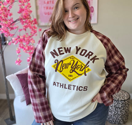 New york ruit mouw jog stof TOT MAAT 48 (In 4 kleuren)