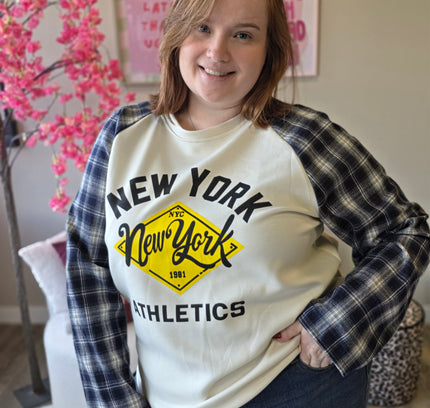 New york ruit mouw jog stof TOT MAAT 48 (In 4 kleuren)
