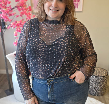 Bambi Mesh tops met rhinestones (In 3 kleuren)