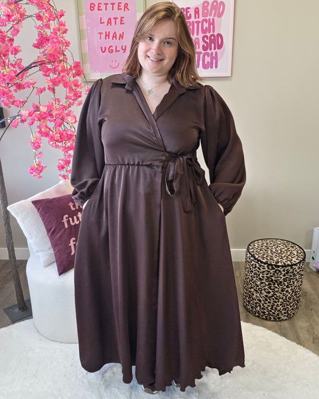 Satin look wikkeljurk lang (In 5 kleuren)