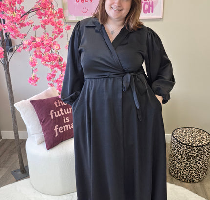 Satin look wikkeljurk lang (In 5 kleuren)