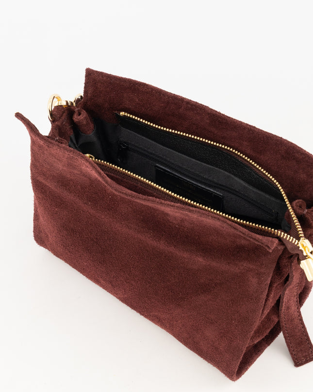 Sarah Bordeaux Suede Bag