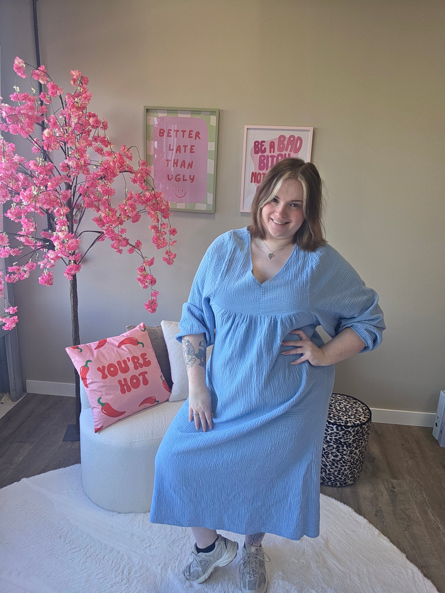 Katoenen V-hals Jurk (In 3 kleuren)