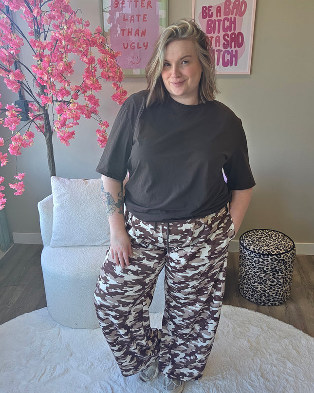 Camo plooi broek bruin