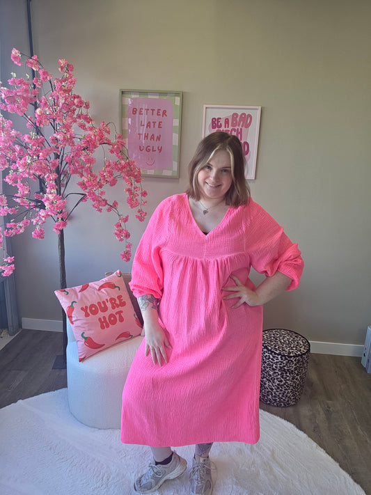 Katoenen V-hals Jurk (In 3 kleuren)