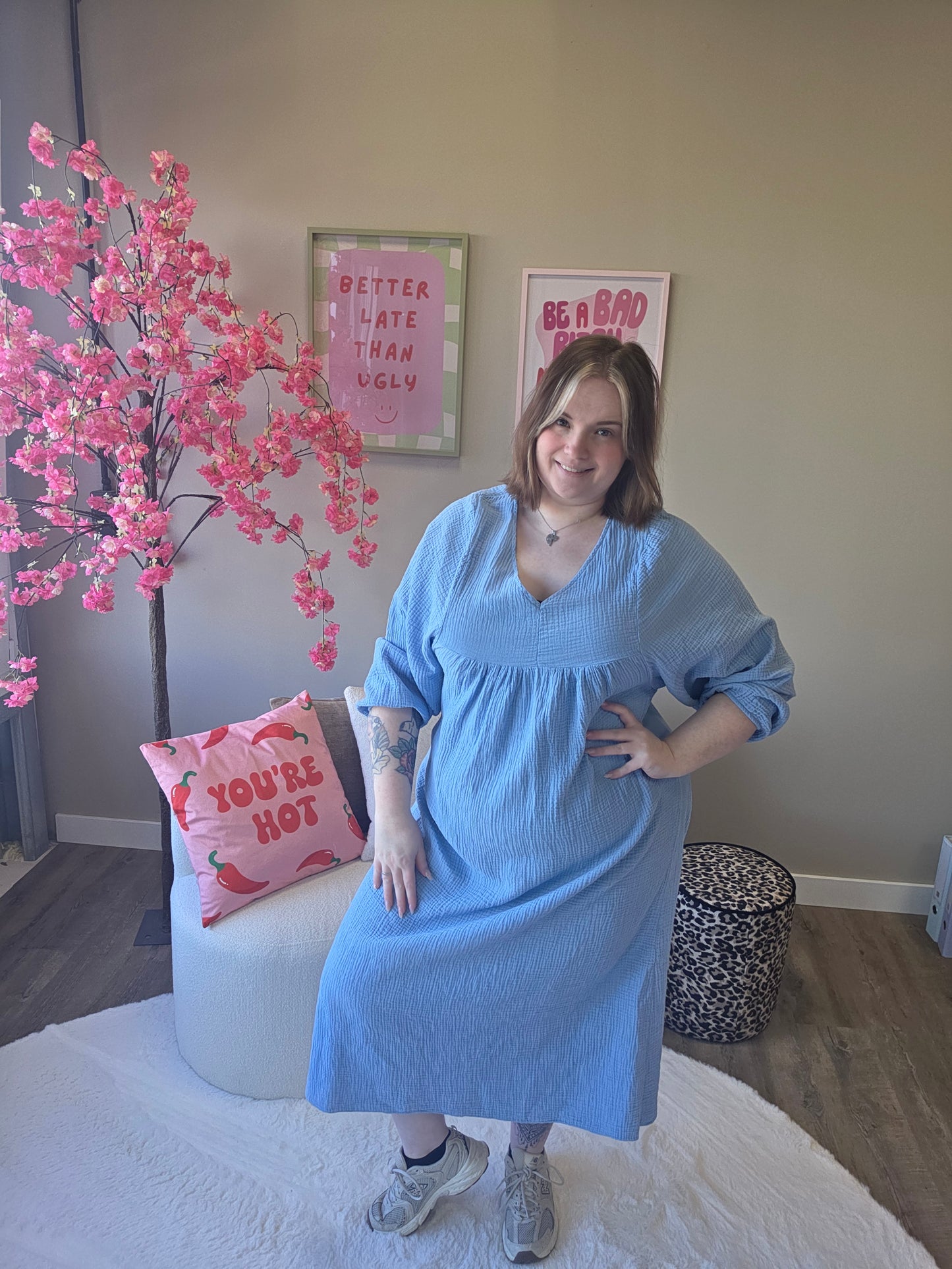 Katoenen V-hals Jurk (In 3 kleuren)