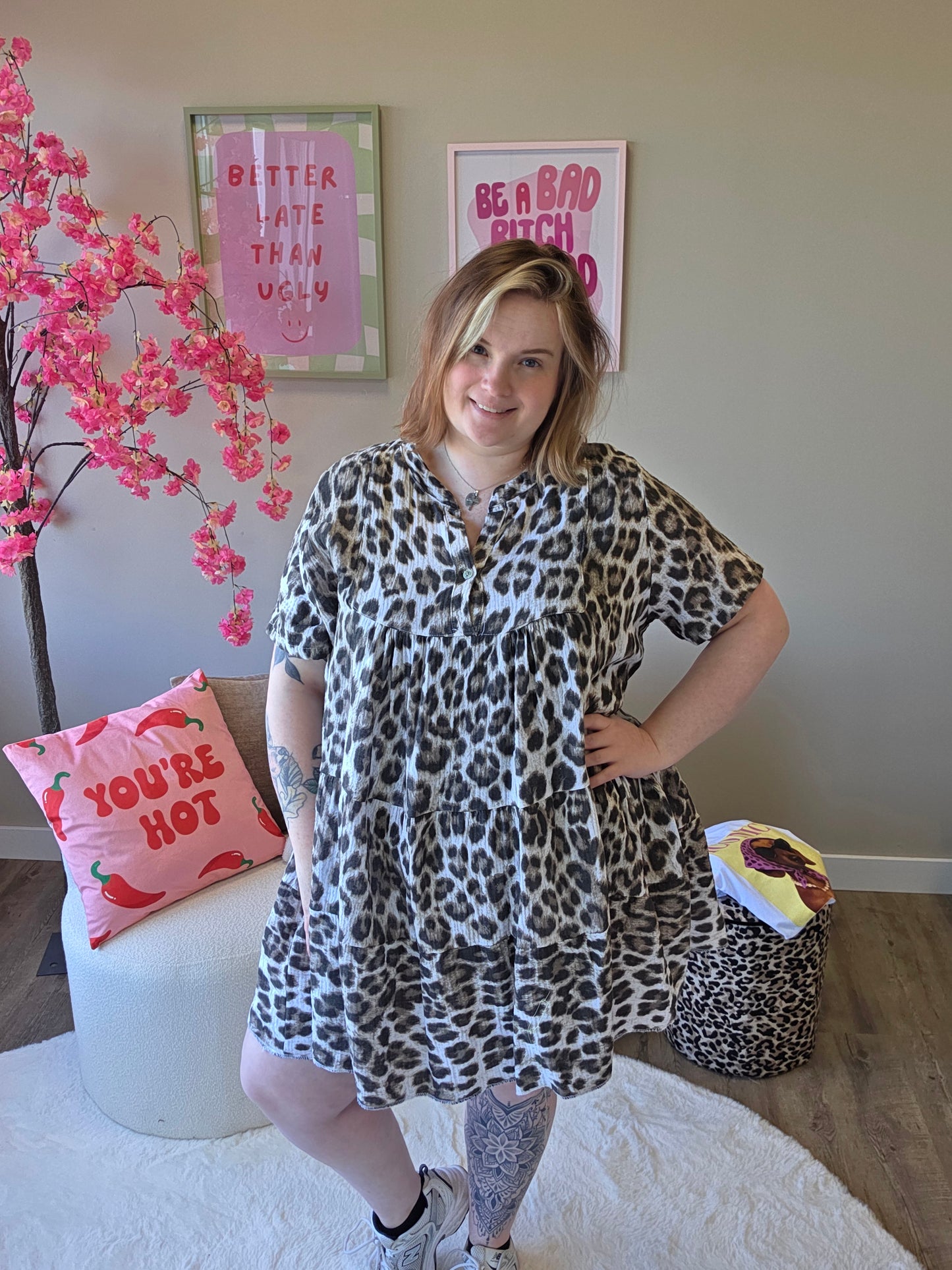 Leopard wafel jurk (In 2 kleuren)