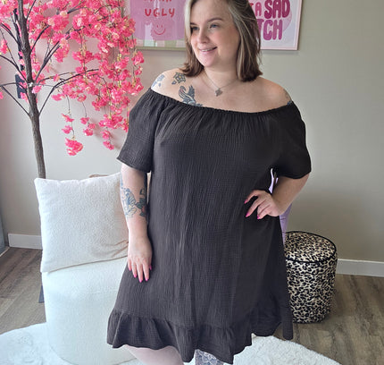 Wafel katoen off-shoulder jurk (In 4 kleuren)