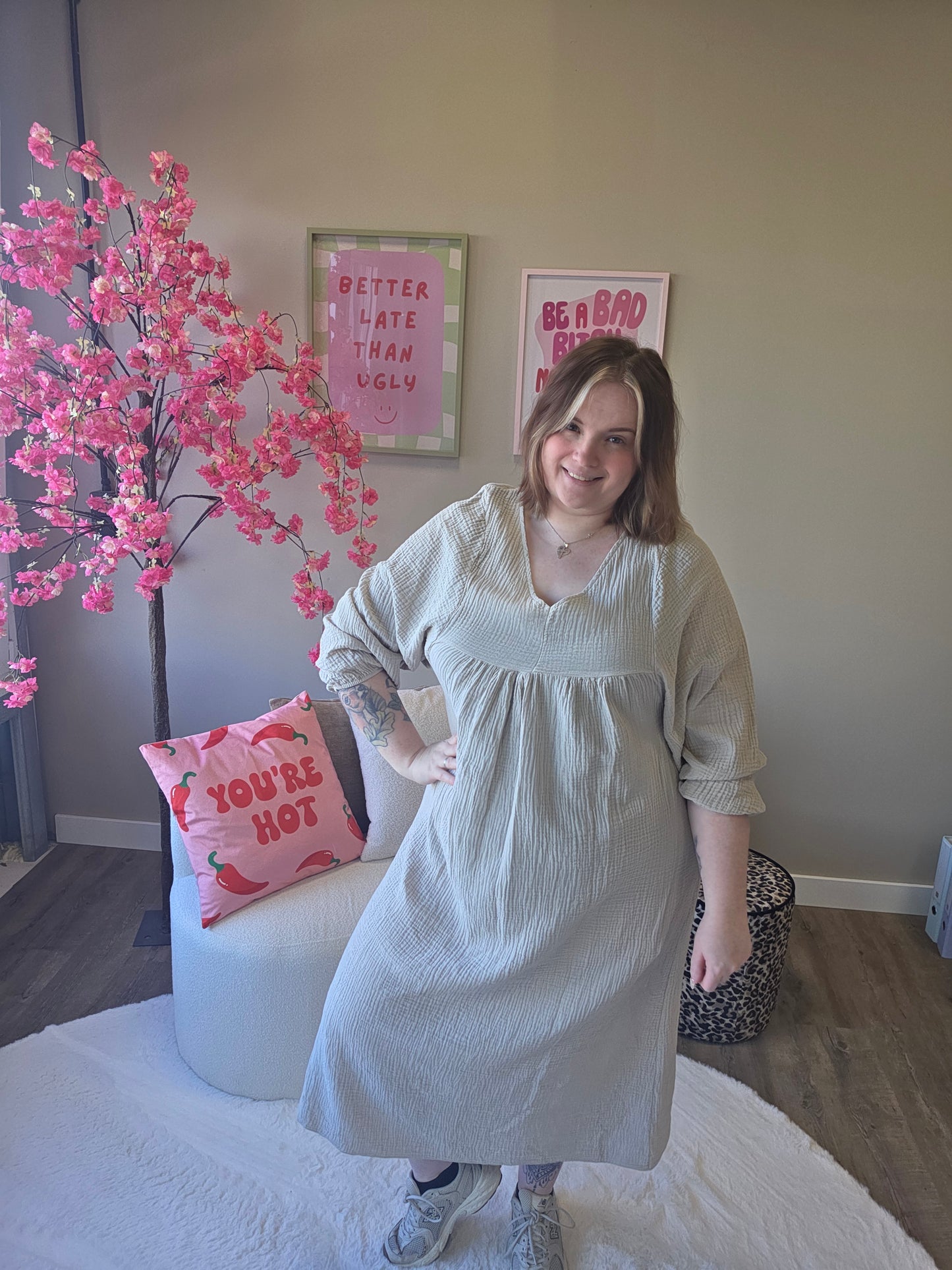 Katoenen V-hals Jurk (In 3 kleuren)