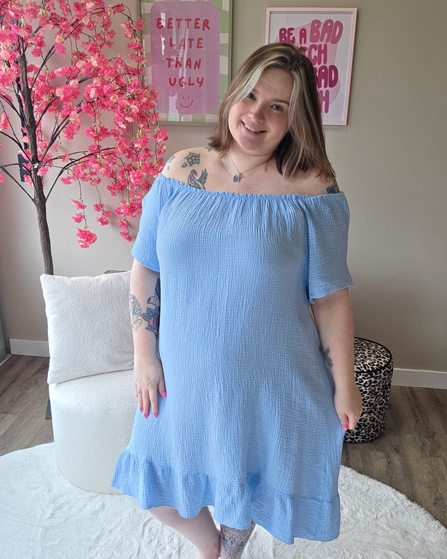 Wafel katoen off-shoulder jurk (In 4 kleuren)