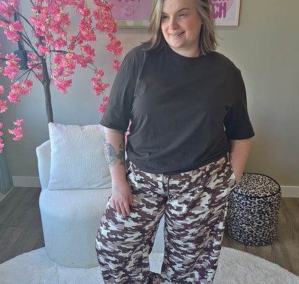 Camo plooi broek bruin