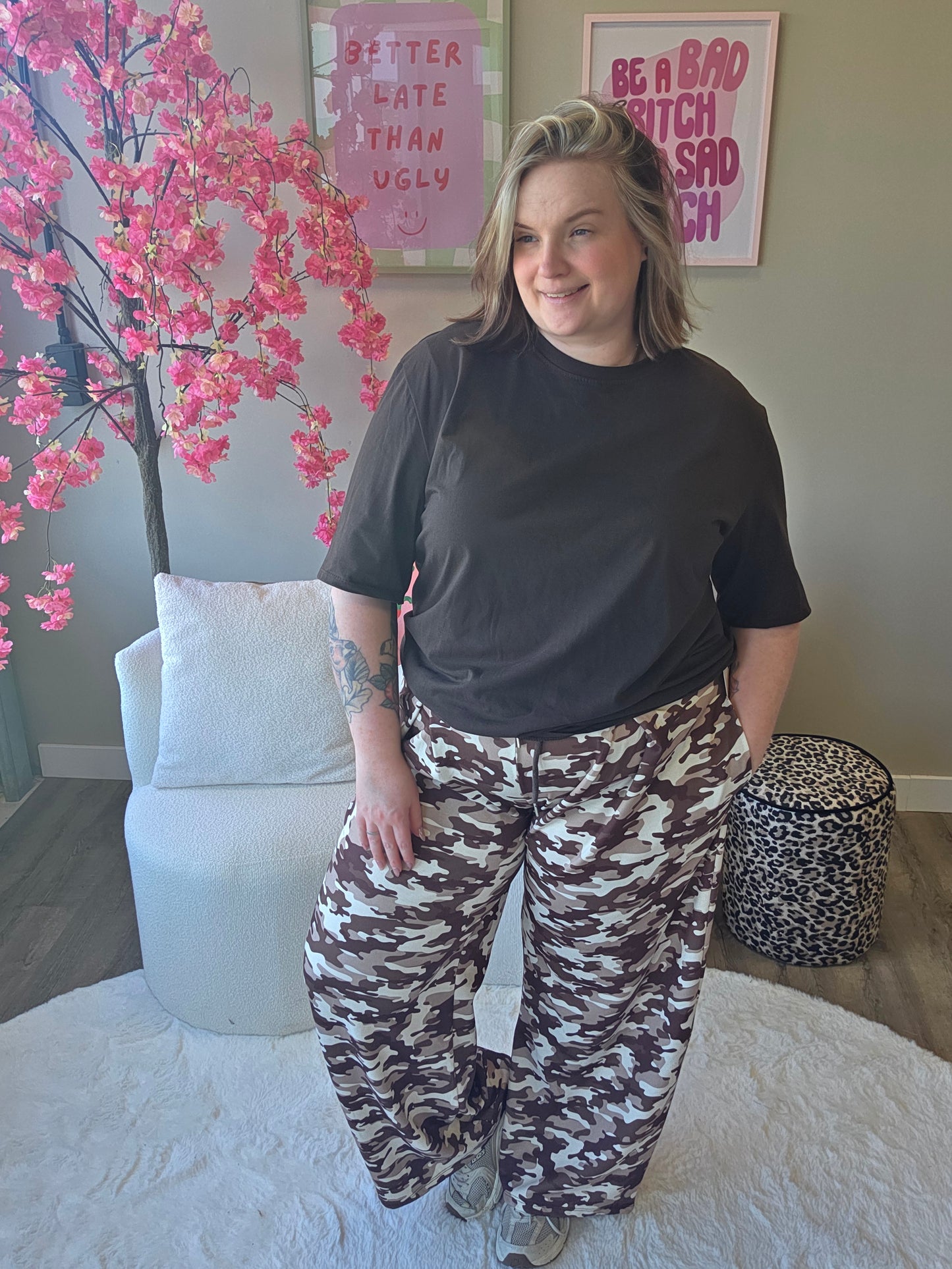 Camo plooi broek bruin