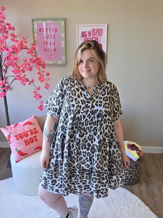 Leopard wafel jurk (In 2 kleuren)