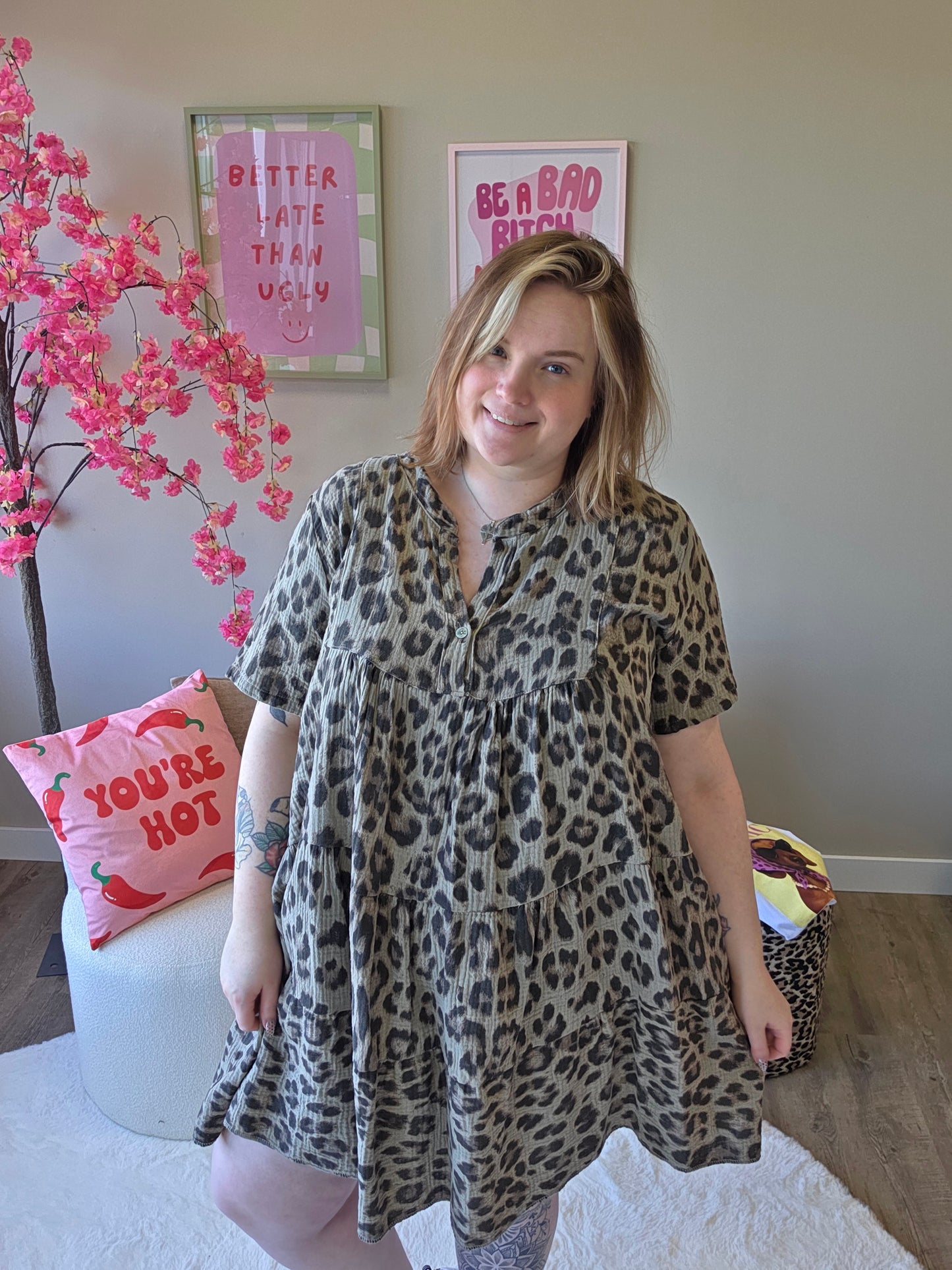 Leopard wafel jurk (In 2 kleuren)