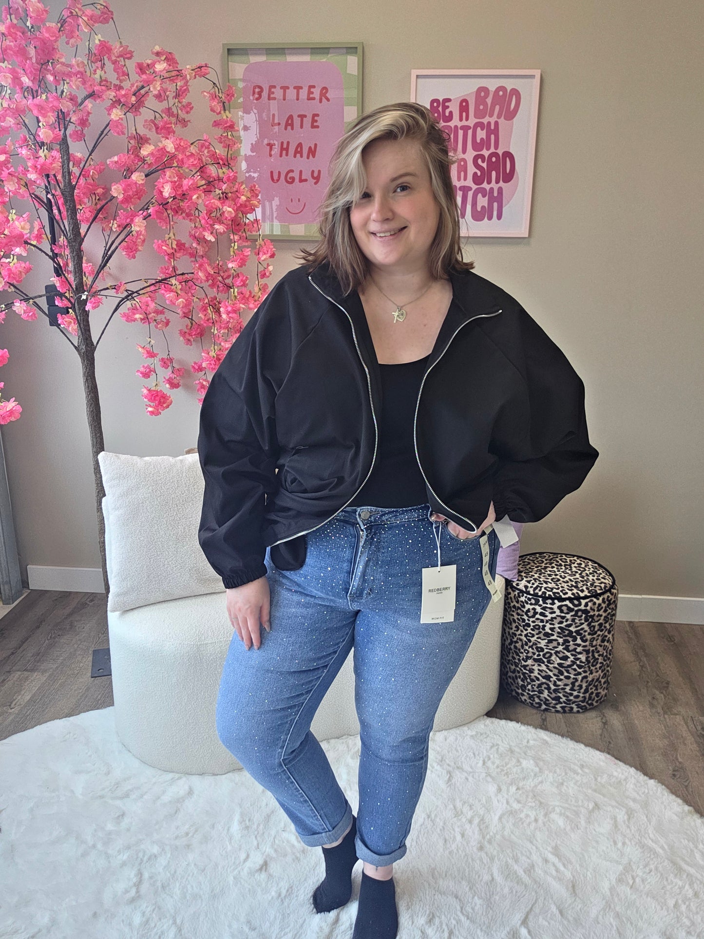 Redberry Glitter Mom Jeans | SA108