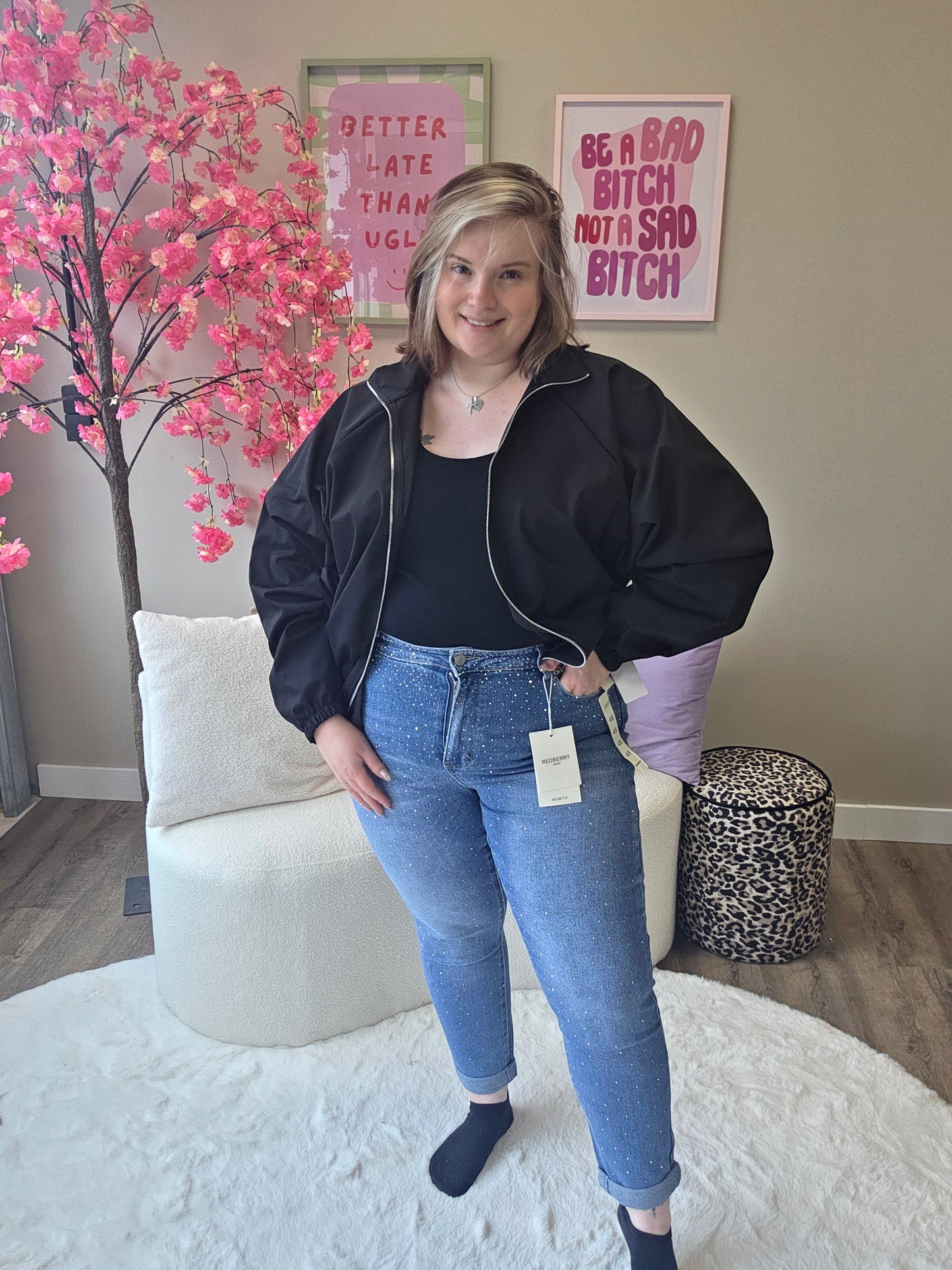 Redberry Glitter Mom Jeans | SA108
