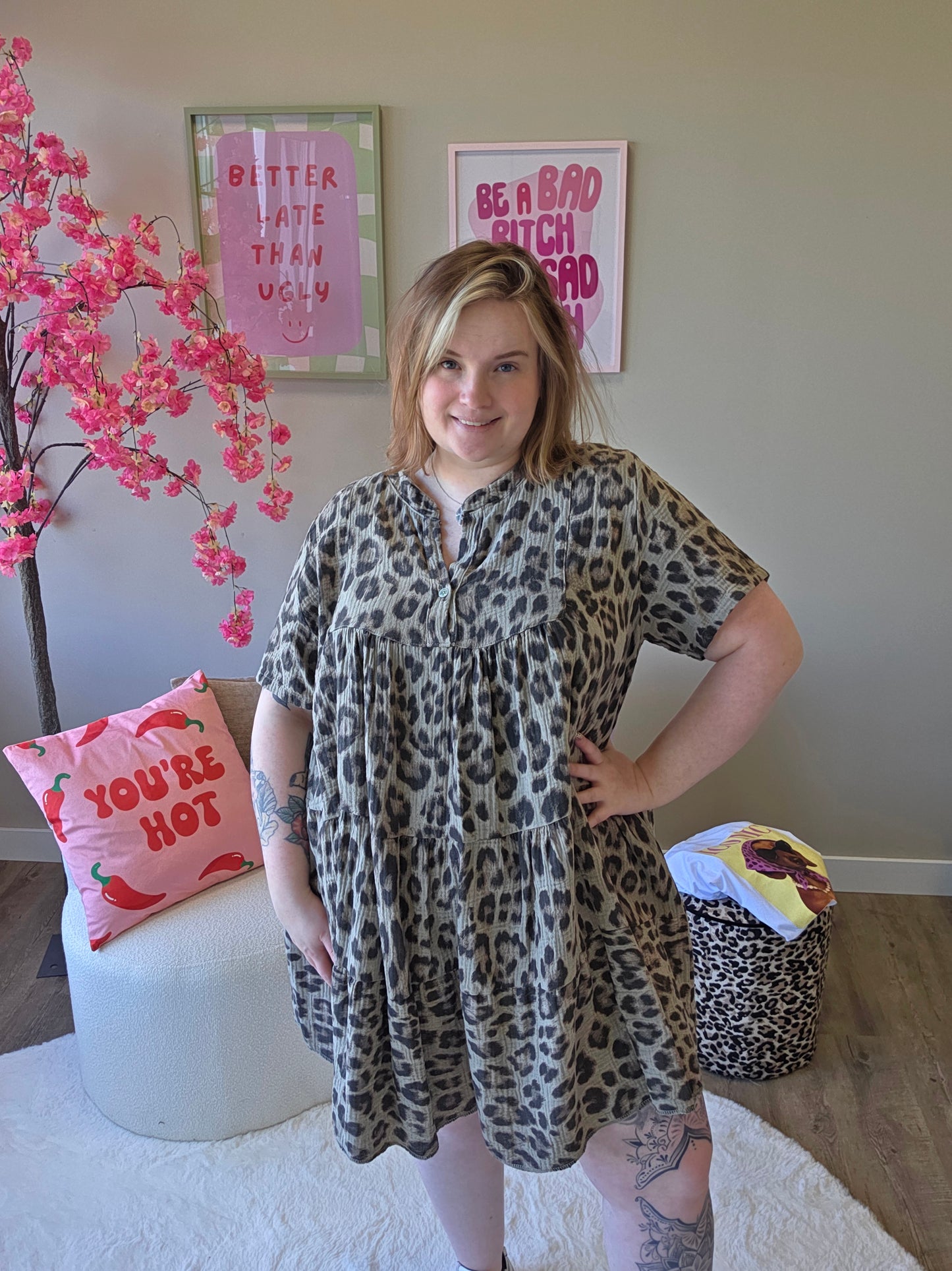 Leopard wafel jurk (In 2 kleuren)