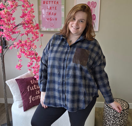 Ruitblouse met leatherpocket (In 3 kleuren)
