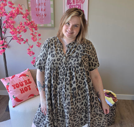 Leopard wafel jurk (In 2 kleuren)