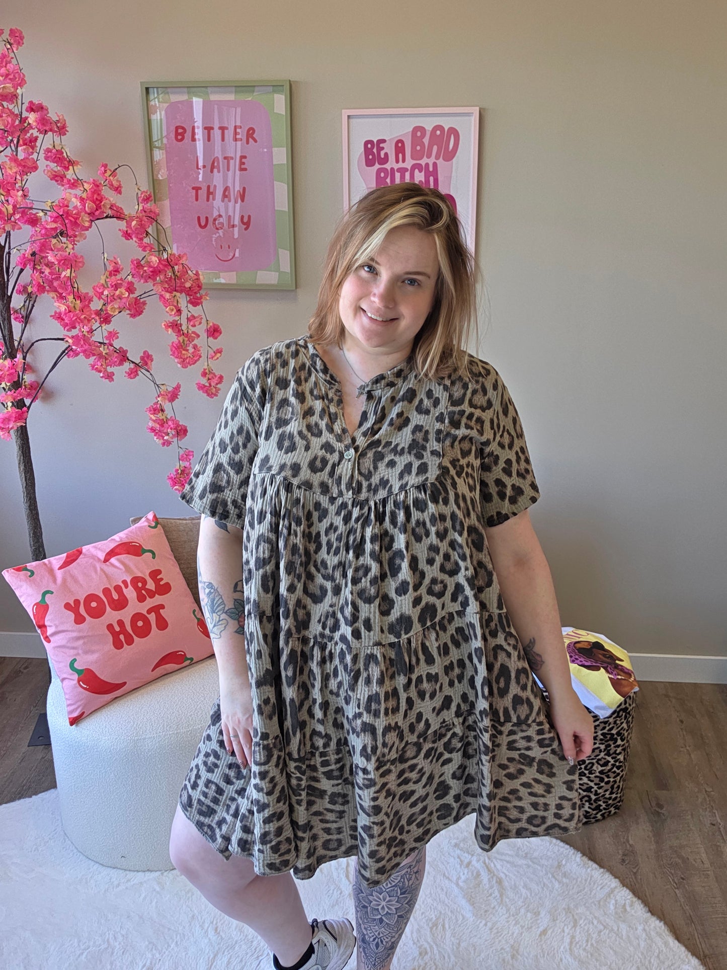 Leopard wafel jurk (In 2 kleuren)