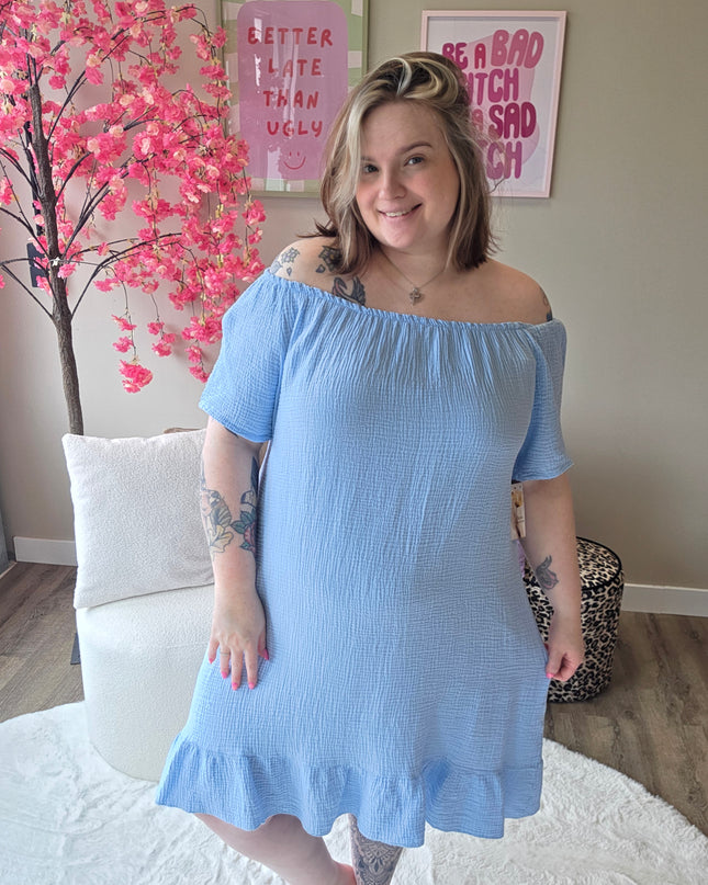 Wafel katoen off-shoulder jurk (In 4 kleuren)
